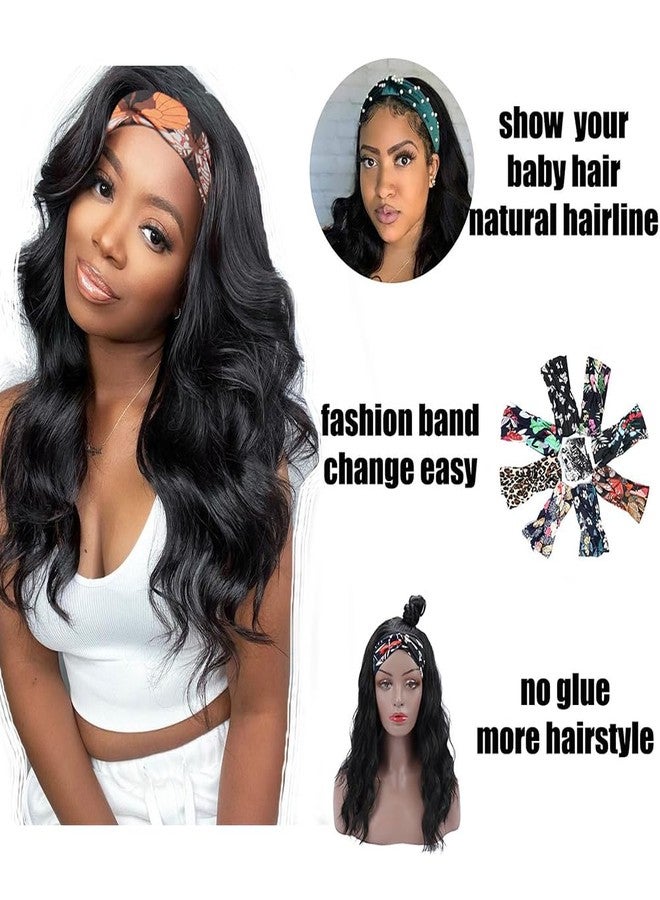 Colorful Queen Glueless Headband Wig Synthetic Long Black Body Wave Headband Wigs for Black Women Natural Looking Wavy Wig Heat Resistant 180% Density(16inch, 1B#) - Image 2